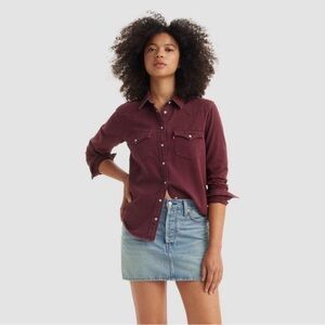 Levi's Women’s M Long Sleeve Button Up Cotton Deep Maroon Wine Western Cowgirl